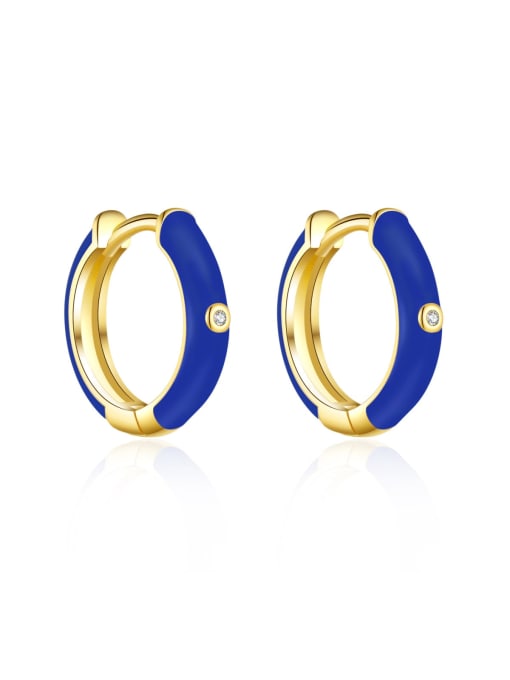 18K gold [blue drop glue] 925 Sterling Silver Cubic Zirconia Enamel Geometric Trend Stud Earring